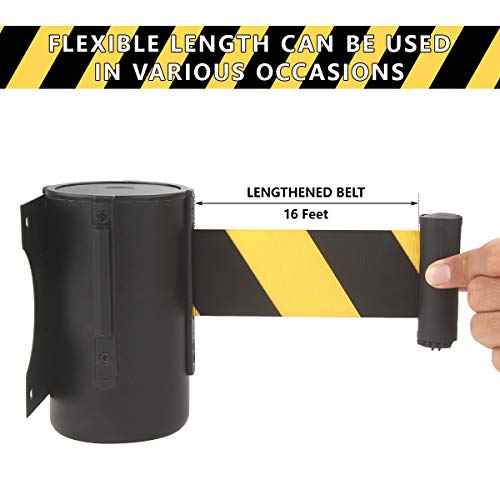 A-KARCK Wall Mount Retractable Belt 16 Foot, Crowd Control Wall Barrier with Steel Case Black and Yellow Belt Works in Any Weather Conditions