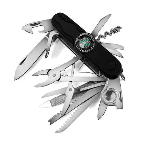 Swiss Eagle 30-in-1 Classic Swiss Pocket Knife with Compass, Premium Multi Tool Pocket Knife with Large Blade, Scissor, Screwdriver, Plier, Magnifying Glass, Tweezer for Gifts - Black
