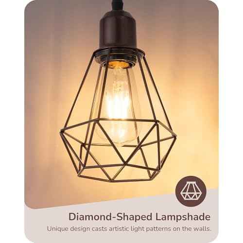 EDISHINE 70IN Industrial Floor Lamps for Living Room, Dimmable Farmhouse Corner Reading Lamp, Diamond-Shaped Lampshade, 3 LED Edison Bulbs Included, Rustic Tree Standing Lamp for Bedroom, Brown