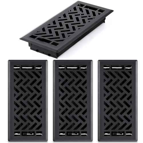 Tuanse 4 Pack 4"x12" Black Floor Register Vent Cover Heavy Duty Walkable Steel Register Vent Covers for Home Floors, Herringbone Pattern for Easy Adjust Air Flow