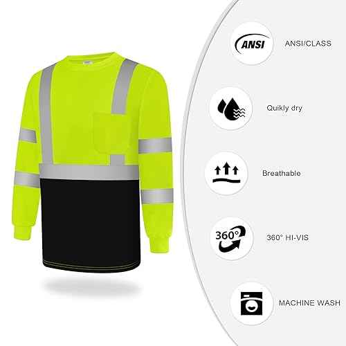 TCCFCCT Hi Vis Shirts for Men Class 3 Long Sleeve High Visibility Shirts for Men Women Construction Work, Surveyors, Meets Ansi, Yellow XL 3pcs