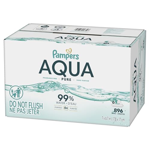 Pampers Aqua Pure Baby Wipes, 99% Water, Fragrance Free, 896 Baby Wipes Total (16X Flip-Top Packs) [Packaging May Vary]