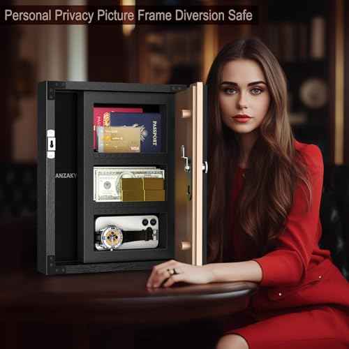 Hidden Safe with Lock, Wooden Picture Frame Diversion Safe, Large Hidden Money Safe with Customizable Foam, Hidden Compartment, Secret Decor Concealment Furniture, 11 x 14 inchs, Black