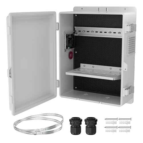 Joinfworld Vented Outdoor Electrical Box Waterproof Nema Enclosure 16x11x6 Plastic WiFi Box with Stainless Steel Buckle Fan Vented Dust Screen