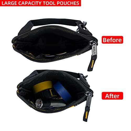MELOTOUGH Small Tool Pouch Fastener Bag Utility Canvas Tool Zipper Pouches Mesh Tool Bag with Carabiner Clip (4, Yellow)