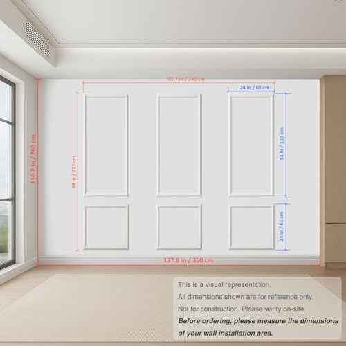 Peel and Stick Wall Molding Kit ? Pre-Cut Wainscoting Panels, Set of 3 (3 Top & 3 Bottom), Ready to Assemble & Easy to Install for Interior Wall D?cor, Living Room Bedroom Accent Walls (54 x 24 in)