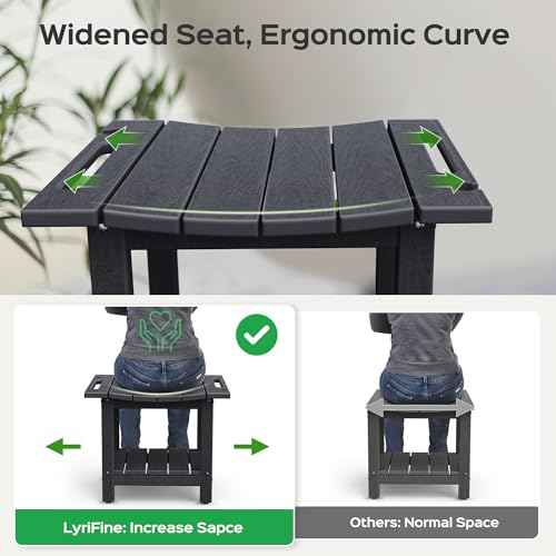 LyriFine Shower Bench - HDPE Waterproof Shower Bench for Inside Shower, 18.7" Shower Stool with Shower Head Holder, 350lbs Shower Seat with Storage Shelf, Shower Chair for Bathroom Indoor Outdoor Use