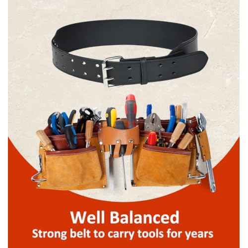 3-Inch Wide Full Grain Leather Tool Belt ? Heavy Duty Oil Tanned Construction with Thick Stitching & Reinforced Rivets ? Thick Work Belt for Carpenter, Electrician, Construction (Black, 35"-45")
