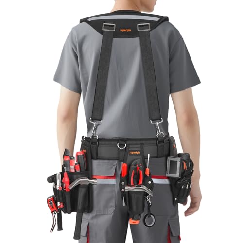 Tool Belt for men | 38-Pockets Heavy Duty Padded Tool Belts | With Suspenders | Detachable & Adjustable Tool Pouch Bag | Electrician,Carpenter,Construction,Framers,Carpenter,Roofing