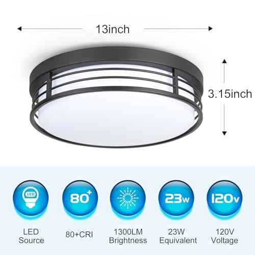 WISBEAM 13 Inch LED Ceiling Lighting Fixture, 23W Black Flush Mount Ceiling Light with 5CCT(2700K/3000K/3500K/4000K/5000K), Dimmable LED Light Ceiling Mount for Kitchen Bathroom Hallway, 2 Packs