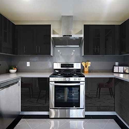 Abyssaly Black Contact Paper Peel and Stick Countertops Glossy Self-Adhesive Removable Wallpaper 15.7 in x 118 in Kitchen Wallpaper for Cabinet Vinyl Film Shelf Paper