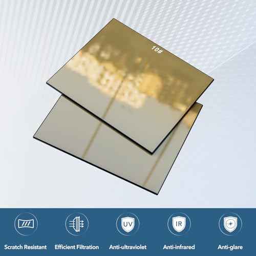 TRQWH 5pcs Welding Glass Lens Shade 10 Gold Hardened Glass Lens 4.5" x 5.25" Welding Hood Darkening Filter