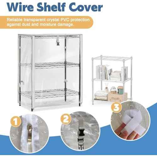 PVC Waterproof 3 Shelf Wire Rack for Wire Shelf Cover - 24" W x 14" D x 30" H - Protects from Dust and Debris - Only Cover (Transparent)