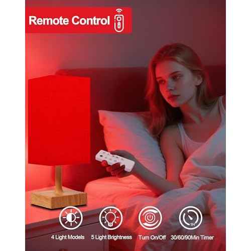 Red Light Night Light Lamp for Sleep, 670nm Red Nightlight Desk Lamp for Bedroom with Multi-Color and Brightness Options Remote Control USB Charging Elegant Design
