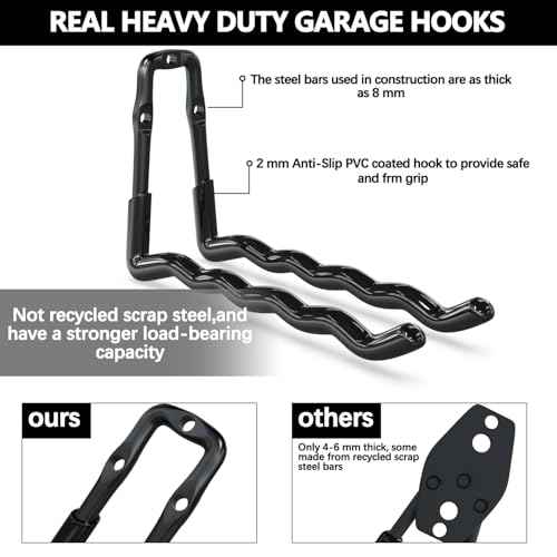 3-H Heavy Duty Garage Hooks 14 Pack, One-Piece Construction Garage Wall Hooks, Garage Hanger & Organizer Wall Mount for Ladders, Bikes, Chairs, WeedEaters, Shovels, Garden Tools (Black)