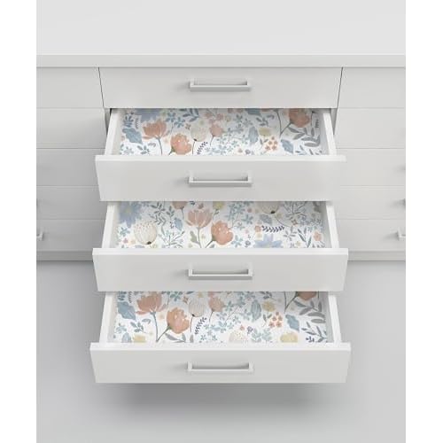 Yasinet Floral Wallpaper Removable Contact Paper Peel and Stick Wall Paper Boho Modern Pink and Blue Flower Wallpaper for Bedroom Bathroom Cabinets Self Adhesive Vinyl 17.3"x78.7"