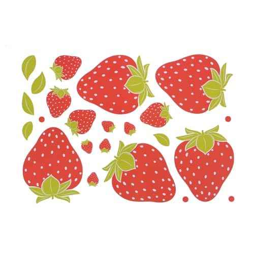 8 Pages 184 Pieces Strawberry Stickers Waterproof Strawberry Wall Stickers Removable Fruit Wall Decals for Girls Bedroom Dorm Dining Room Kitchen Bathroom Waterproof Decor (8, Red)