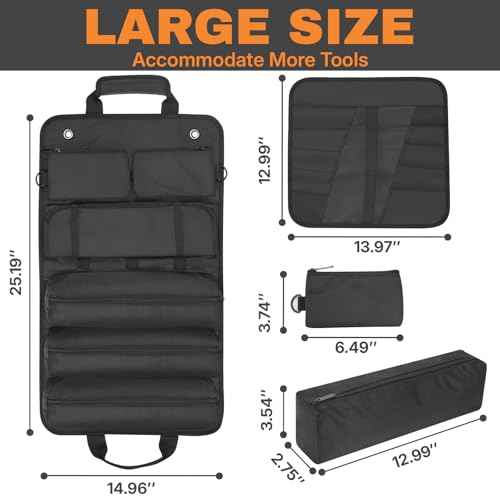 Tool Roll Bag, Heavy Duty 1680D Waterproof Roll Up Tool Organizer, 6 Detachable Pouches, Portable Tool Storage for Mechanics, Electricians, DIY & Home Renovation ? 25.1"x14.9"