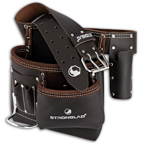 STRONGLAD Carpenter?Drywaller?Electrician Tool Belt ? 6-Pocket Oil-Tanned Leather | Wide Waist Fit 29?46" | Comfortable Utility Pouch