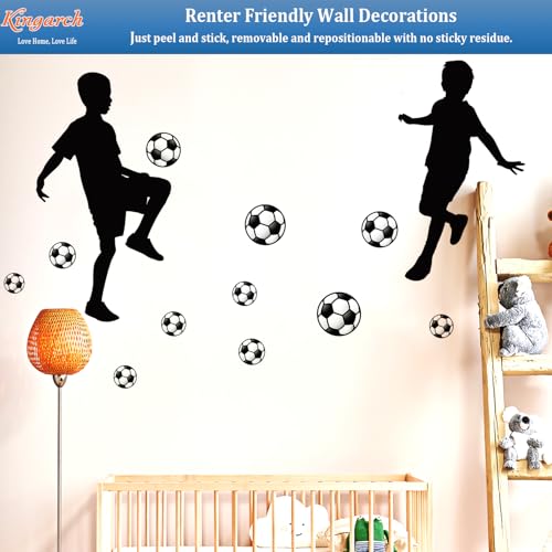 Soccer Players Wall Decals Peel and Stick, Football Sport Silhouette Vinyl Removable Wall Stickers & Murals, Wall Art Decor for Children¡¯s Baby Boys Bedroom Nursery Classroom Playroom