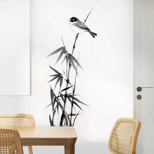 Chinese Ink Bamboo Wall Decals Removable Zen Painting Vinyl Stickers for Nursery Living Room and Bedroom Botanical Decor Peel and Stick Wall Art