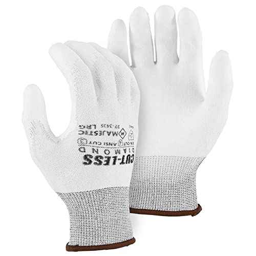 Majestic 37-3435 White Cut-Less Diamond Seamless Knit Glove with Polyurethane Palm Coating Cut Resistant Gloves