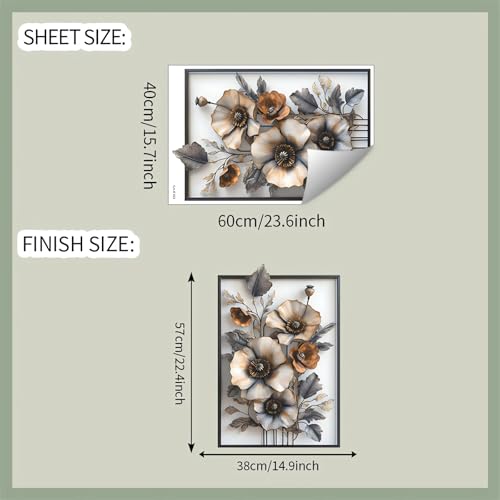 Poppy Fake Flower Wall Stickers, sacinora 3D Floral Art Wall Decals Removable Vinyl Peel and Stick for Living Room Bedroom Bathroom Sofa TV Background Home Decorations
