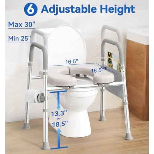 HOMLAND Raised Toilet Seat with Handles, Toilet Seat Riser for Seniors, Adjustable Height & Width, 400lb Elevated Handicap Toilet Seat, Fit Any Toilet, Grey