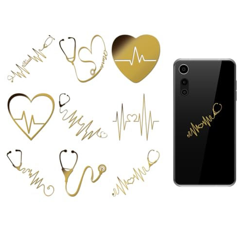 OLYCRAFT 9pcs 1.6x1.6 Inch Heart Pattern Gold Metal Stickers for Scrapbooks, DIY Resin Crafts, Phone Decor