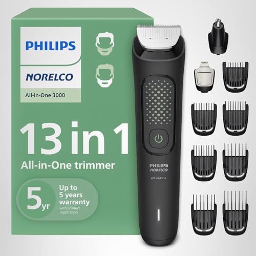 Philips Norelco All-in-One 3000 Series 13 in 1 Trimmer, Beard Styler & Men's Hair Clipper, 9 Length Settings & Self-Sharpening Skin-Friendly Blades, MG3919/50