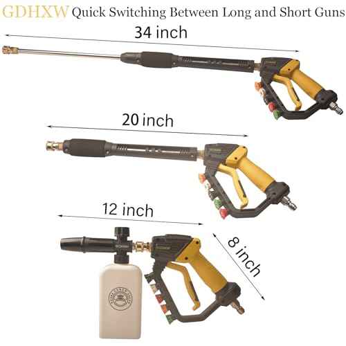 GDHXW Adjustable Length High Power Washer Gun 5000PSI,with Foam Cannon and Pressure Washer Gun Accessories