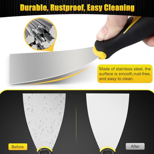 Bucket Scoop - 6.5" Arc-shape Stainless Steel Bucket Scraper and 4" Putty Knife Set - Rustproof Bucket Scoop for Drywall, Plaster - Scraper Hand Tool with Soft-Grip Handle