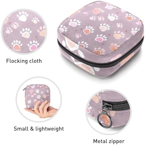 Cute Cat Dog Paw Sanitary Napkin Storage Bag, Tampons Collect Holder Purse, First Period Kit for Girls Women, Pad Bag for Period for School
