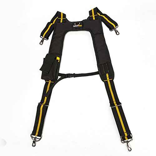 MELOTOUGH Suspenders Tool Belt Suspenders with Large Moveable Phone Holder, Pencil Holder, Adjustable Size Padded Suspenders¡¦