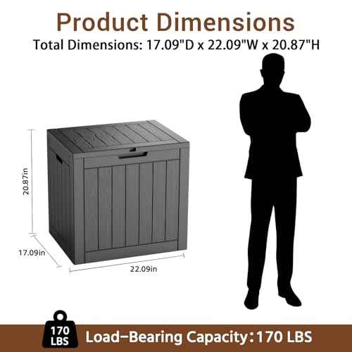30-Gallon Outdoor Deck Box with Wood-Grain Finish, UV Resistant Waterproof Storage Container with Lock, Storage Box for Camping, Garden & Backyard, Multi-Functional Seat and Table, Black