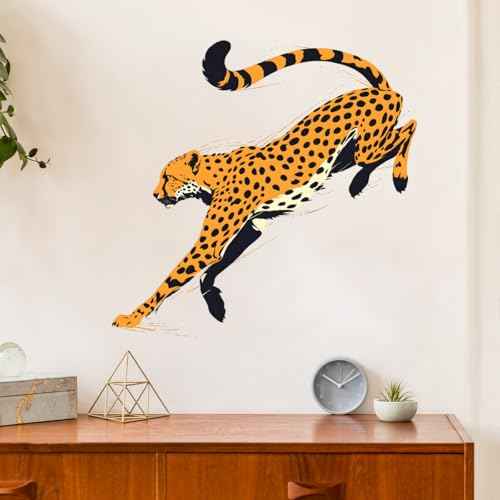 Jumping Cheetah Wall Decals Removable Safari Animal Vinyl Stickers for Nursery Living Room and Office Gym Decor Peel and Stick Wall Art