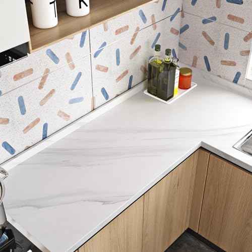Livelynine Carrara White Marble Contact Paper Peel and Stick Countertops for Kitchen Decorations White Marble Wallpaper Self Adhesive Countertop Covering Bathroom Walls Counter Top Vinyl 15.8x78.8