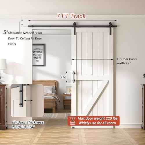 7FT Heavy Duty Sliding Barn Door Hardware Kit£¨1x Floor Guide&1x Pull Handle Set &5FT Track Kit for 42" Wide Single Door£©,Smoothly Quietly,Easy Install (No Door)