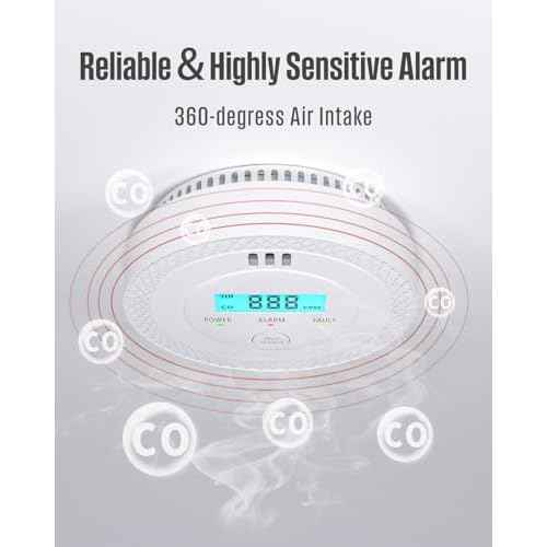 3 Pack Carbon Monoxide Detectors,PG-C06 Portable Carbon Monoxide Detector,LCD Display Smoke Alarm,Carbon Monoxide Detectors Portable for Home,Restaurant,Hotel,Office (White)