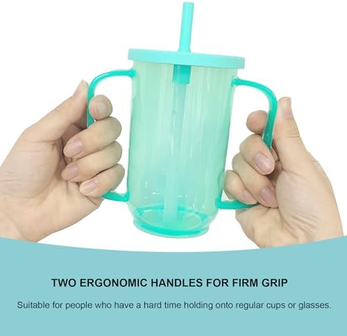 3 Pcs Adult Sippy Cups for Elderly, Spill-Proof Cup with Straw and Handles, Plastic No Spill Sippy Cups for Adults Hospital Disabled Patients, 12oz