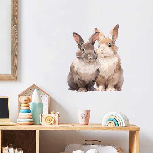 Cute Two Bunnies Wall Decal Nursery Animal Rabbits Wall Sticker Removable Peel and Stick Wall Art Decor for Kid Baby Classroom Preschool Living Room Playroom Bedroom School