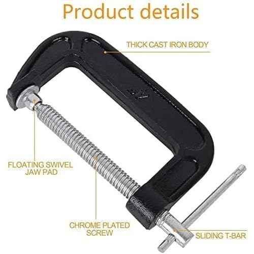 2 Inch C-Clamp Set, Heavy Duty Steel C Clamp Industrial Strength C Clamps for Woodworking, Welding, and Building (2Pcs)