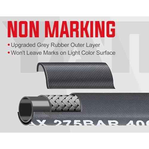 YAMATIC 5/16" Pressure Washer Hose 50FT, Kink Free Replacement Hose with Swivel Quick Connect, Non Marking Hot Water Power Washer Hose Max 212¡ÆF, 4000 PSI Steel Wire Braided & Rubber Jacket