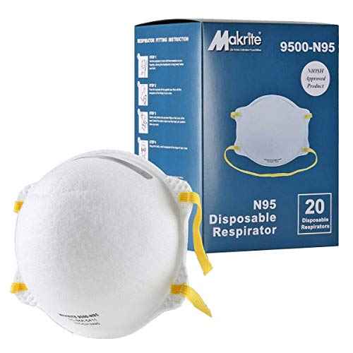 NIOSH Certified 9500-N95 Pre-Formed Cone Particulate Respirator Mask, M/L Size (Pack of 20 Masks)