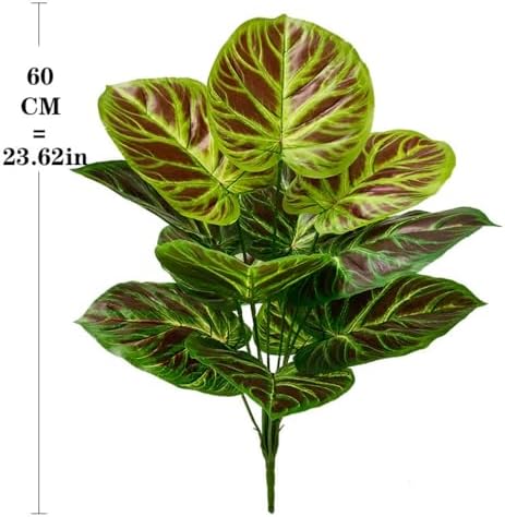 Artificial Purple Calathea Plant, Home Party Decoration, Purple Leaf Decor Artificial Plant Simulation Pot Bonsai Flower Ornament Hotel Room Desk Decorate(Green (No Flowerpot), 60cm)