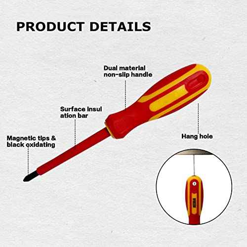 6-Piece 1000 Volts Insulated Screwdriver Set, Magnetic Tip Electrician Screwdriver Set, 4 Slotted and 2 Philips, with Plastic Supporter