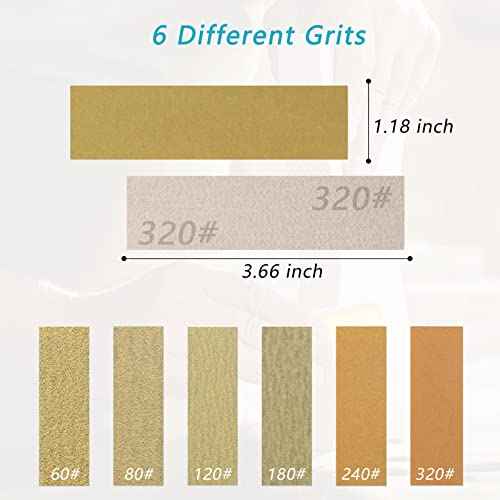 ZEHIQ Micro Sander Kit, 3.5¡± x 1¡± Detail Hand Sander for Crafting, Sandpaper Assortment of 60 80 120 180 240 320 Grit for Small Projects DIY Crafts Wood Metal Polishing Tight Narrow Spaces (60pcs)