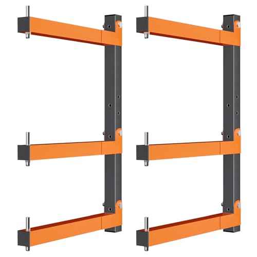 Lumber Rack Heavy Duty Wood Racks Wall Mount Folding Lumber Storage Racks with 3-Level Holds Up 360 LBS Sturdy Folding Garage Wood Organizer Orange Shelving Metal Shelf for Indoor & Outdoor- 2 Pack
