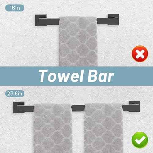 Black Towel Bar Bathroom Accessories Set, 23.6Inch Towel Rack for Bathroom, 10 Pieces SUS304 Stainless Steel Towel Racks Toilet Paper Holder Set for Bathroom Wall Mounted