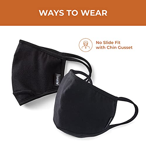 Allett Face Mask, Black | 2 Pack | Made of Cotton, Built in Polypropylene Filter | Soft Earloops, Washable, Reusable | With Nose Wire & Chin Gusset | For Adults